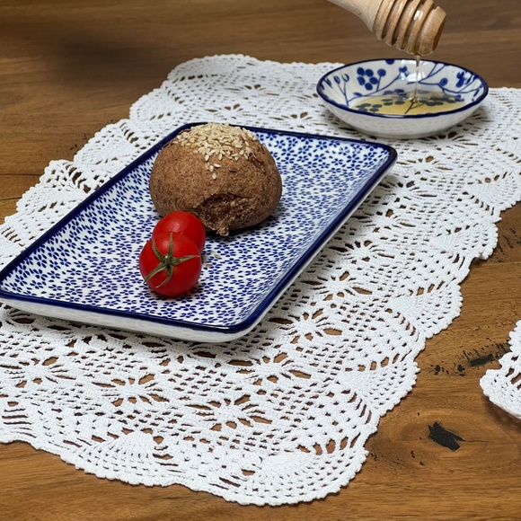 Set of 2 Rectangle White Cotton Knit Doily Tablecloth - Picture 4 of 10